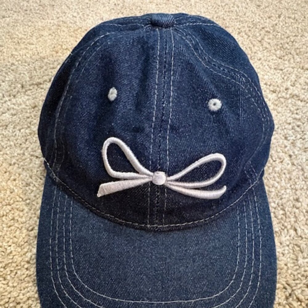 NEW Women's Blue Jean Embroidered Silver Bow Adjustable Cap